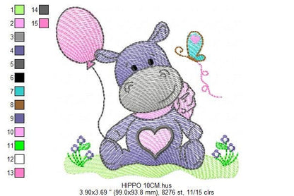 Hippo embroidery designs - Safari embroidery design machine embroidery pattern - Animal embroidery file - baby girl embroidery pes download