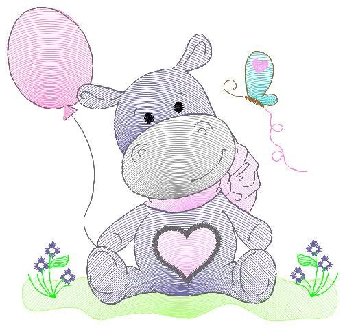 Hippo embroidery designs - Safari embroidery design machine embroidery pattern - Animal embroidery file - baby girl embroidery pes download