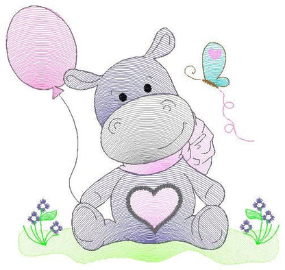 Hippo embroidery designs - Safari embroidery design machine embroidery pattern - Animal embroidery file - baby girl embroidery pes download