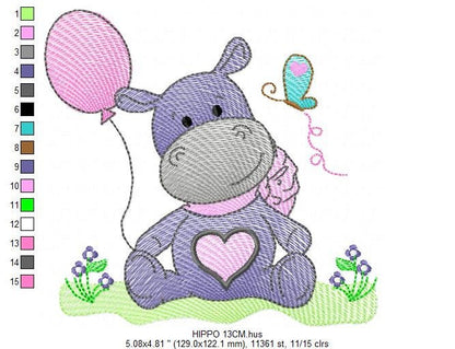 Hippo embroidery designs - Safari embroidery design machine embroidery pattern - Animal embroidery file - baby girl embroidery pes download