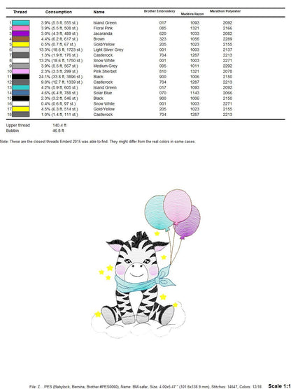 Zebra embroidery design - Animal embroidery designs machine embroidery pattern - Baby boy embroidery - Zebra with balloons embroidery file