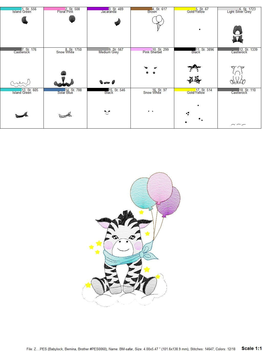 Zebra embroidery design - Animal embroidery designs machine embroidery pattern - Baby boy embroidery - Zebra with balloons embroidery file