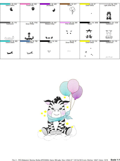 Zebra embroidery design - Animal embroidery designs machine embroidery pattern - Baby boy embroidery - Zebra with balloons embroidery file