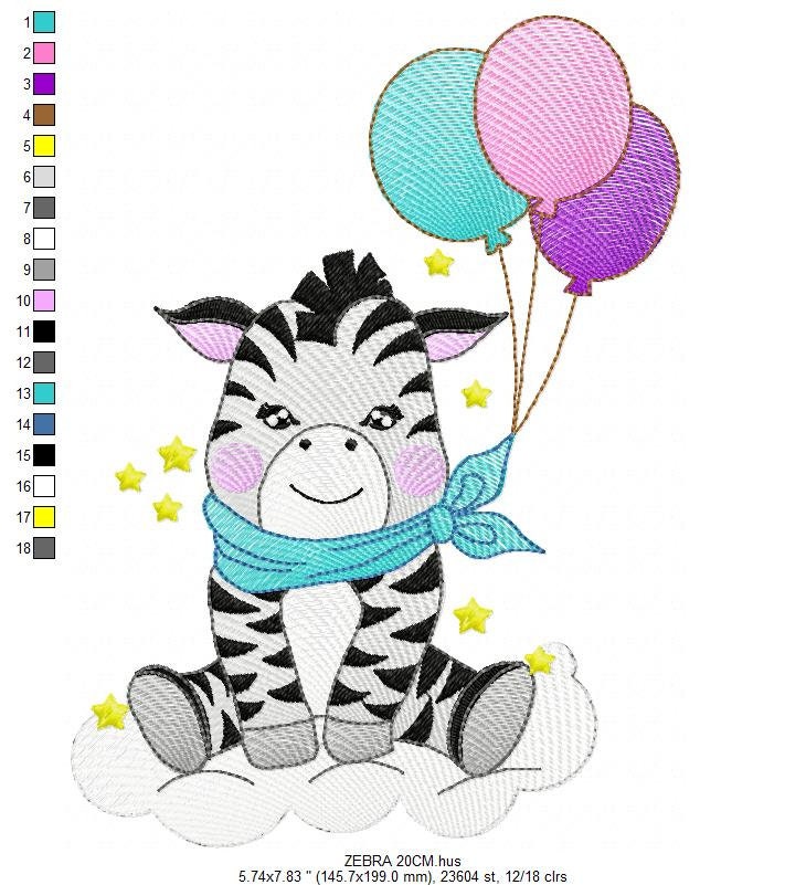 Zebra embroidery design - Animal embroidery designs machine embroidery pattern - Baby boy embroidery - Zebra with balloons embroidery file