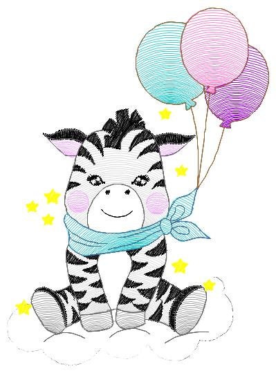 Zebra embroidery design - Animal embroidery designs machine embroidery pattern - Baby boy embroidery - Zebra with balloons embroidery file