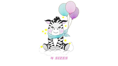 Zebra embroidery design - Animal embroidery designs machine embroidery pattern - Baby boy embroidery - Zebra with balloons embroidery file