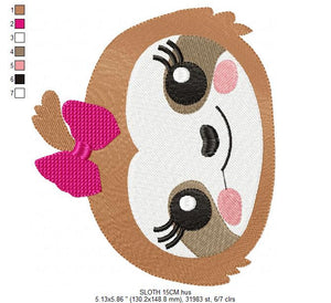 Sloth embroidery designs - Baby girl embroidery design machine embroidery pattern - Sloth with lace embroidery file - digital download pes