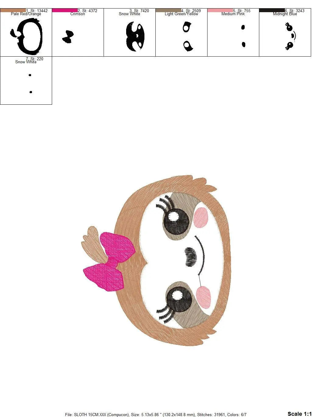 Sloth embroidery designs - Baby girl embroidery design machine embroidery pattern - Sloth with lace embroidery file - digital download pes Marcia Embroidery