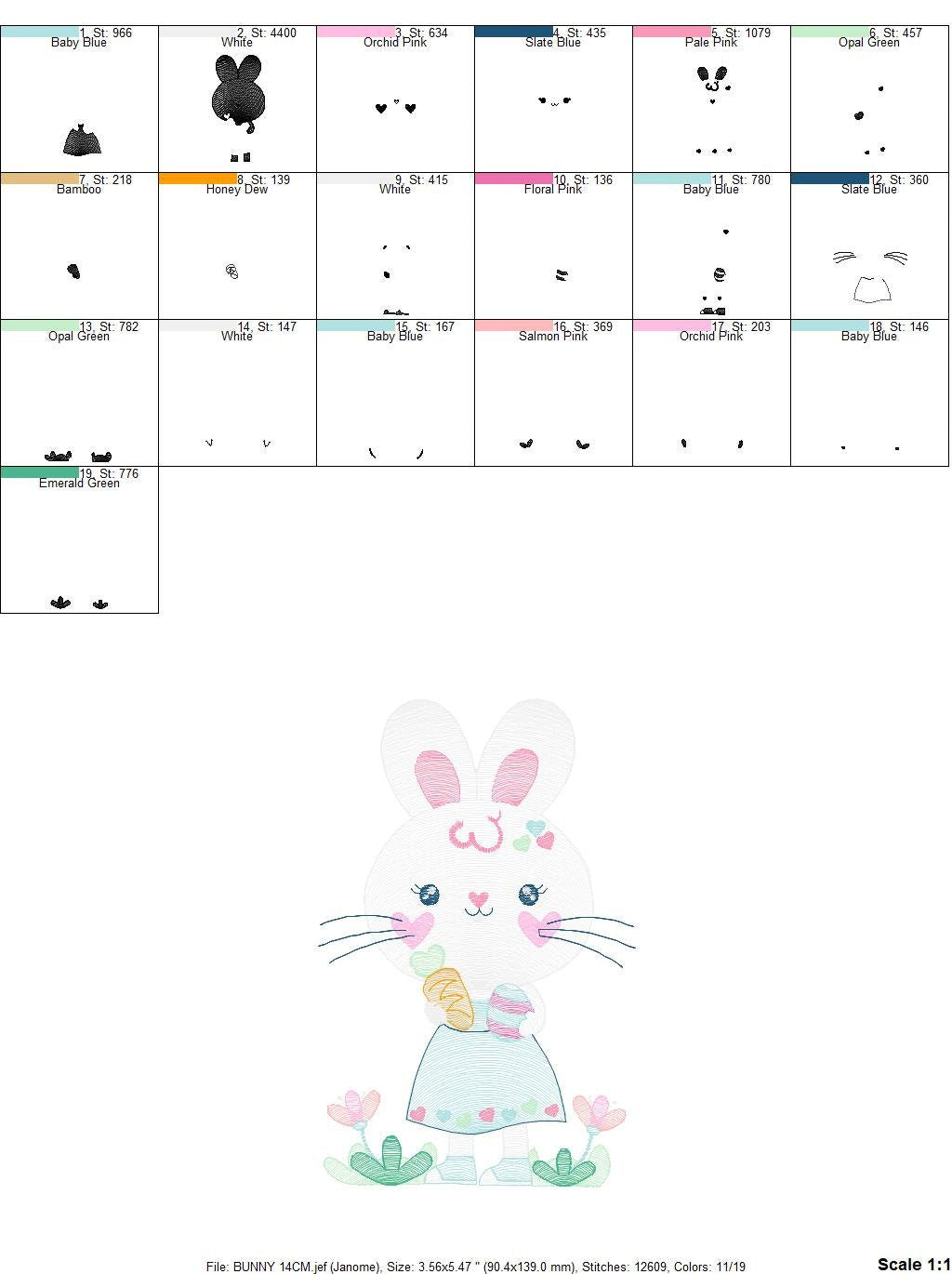 Easter Bunny embroidery design - Rabbit embroidery designs machine embroidery pattern - Baby girl embroidery file - rabbit with carrot jef Marcia Embroidery