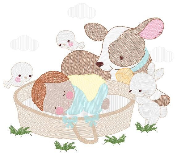 Sleeping baby embroidery design - Baby boy embroidery design machine embroidery pattern - Newborn embroidery file nursery  instant download Marcia Embroidery