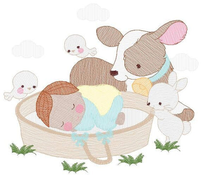 Sleeping baby embroidery design - Baby boy embroidery design machine embroidery pattern - Newborn embroidery file nursery  instant download Marcia Embroidery