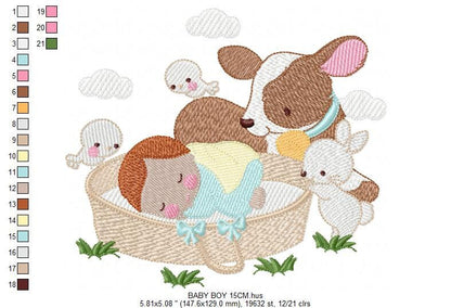 Sleeping baby embroidery design - Baby boy embroidery design machine embroidery pattern - Newborn embroidery file nursery  instant download Marcia Embroidery