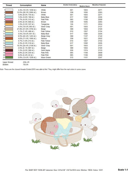 Sleeping baby embroidery design - Baby boy embroidery design machine embroidery pattern - Newborn embroidery file nursery  instant download Marcia Embroidery