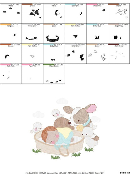 Sleeping baby embroidery design - Baby boy embroidery design machine embroidery pattern - Newborn embroidery file nursery  instant download Marcia Embroidery