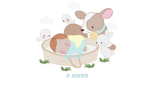 Sleeping baby embroidery design - Baby boy embroidery design machine embroidery pattern - Newborn embroidery file nursery  instant download Marcia Embroidery