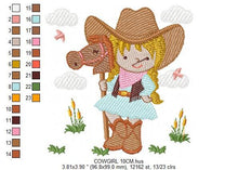 Load image into Gallery viewer, Cowgirl embroidery design - Baby girl embroidery designs machine embroidery pattern - Kid embroidery file Cowboy with Horse instant download
