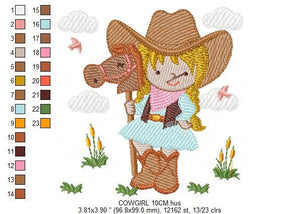 Cowgirl embroidery design - Baby girl embroidery designs machine embroidery pattern - Kid embroidery file Cowboy with Horse instant download