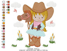 Load image into Gallery viewer, Cowgirl embroidery design - Baby girl embroidery designs machine embroidery pattern - Kid embroidery file Cowboy with Horse instant download
