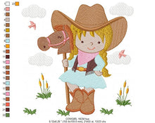 Load image into Gallery viewer, Cowgirl embroidery design - Baby girl embroidery designs machine embroidery pattern - Kid embroidery file Cowboy with Horse instant download
