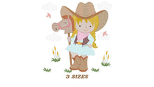 Load image into Gallery viewer, Cowgirl embroidery design - Baby girl embroidery designs machine embroidery pattern - Kid embroidery file Cowboy with Horse instant download
