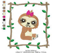 Load image into Gallery viewer, Sloth embroidery designs - Baby girl embroidery design machine embroidery pattern - Sloth with frame embroidery file - digital download pes
