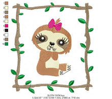 Cargar imagen en el visor de la galería, Sloth embroidery designs - Baby girl embroidery design machine embroidery pattern - Sloth with frame embroidery file - digital download pes
