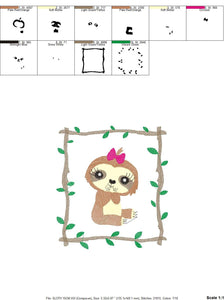 Sloth embroidery designs - Baby girl embroidery design machine embroidery pattern - Sloth with frame embroidery file - digital download pes