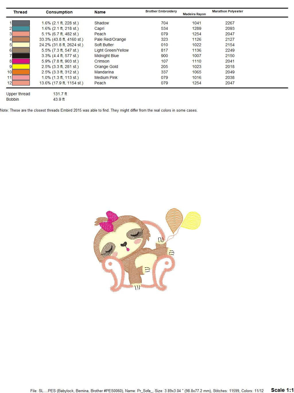Sloth embroidery designs - Baby girl embroidery design machine embroidery pattern - Sloth with sofa embroidery file - digital download pes Marcia Embroidery