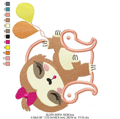 Sloth embroidery designs - Baby girl embroidery design machine embroidery pattern - Sloth with sofa embroidery file - digital download pes Marcia Embroidery