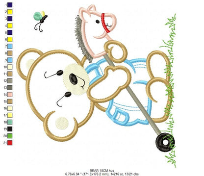 Bear embroidery designs - Teddy embroidery design machine embroidery pattern - Boy embroidery file - instant download bear with Toy horse Marcia Embroidery