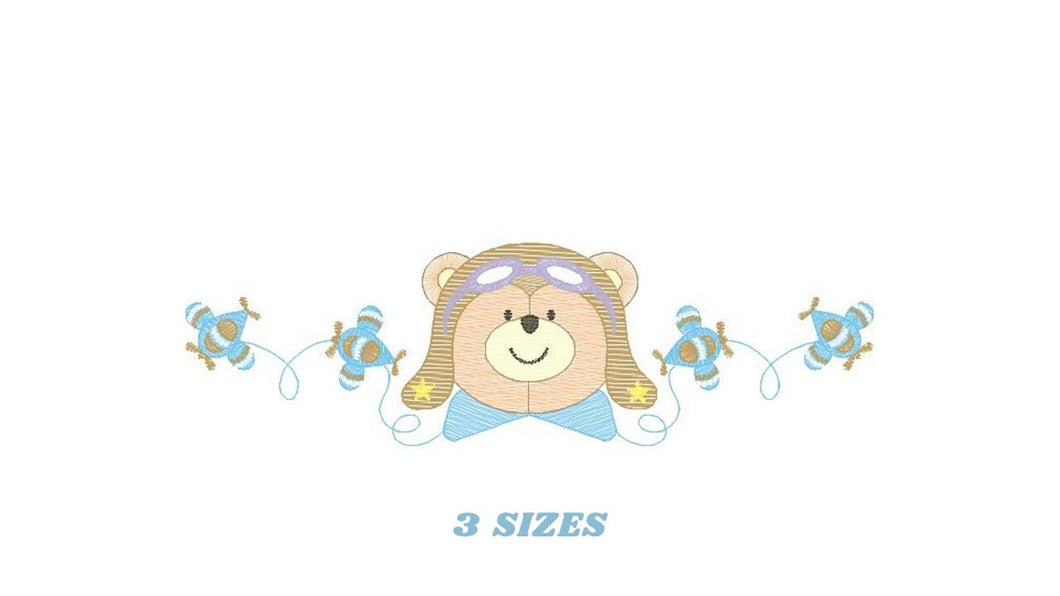 Bear embroidery designs - Plane embroidery design machine embroidery pattern - Teddy bear embroidery file - Bear Pilot Bear boy embroidery