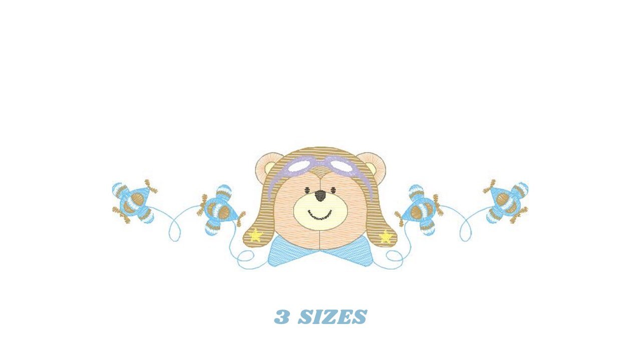 Bear embroidery designs - Plane embroidery design machine embroidery pattern - Teddy bear embroidery file - Bear Pilot Bear boy embroidery Marcia Embroidery