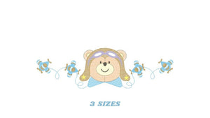 Bear embroidery designs - Plane embroidery design machine embroidery pattern - Teddy bear embroidery file - Bear Pilot Bear boy embroidery