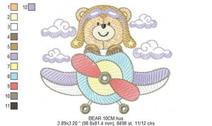 Bear embroidery designs - Plane embroidery design machine embroidery pattern - Teddy bear embroidery file - Bear Pilot Bear boy embroidery