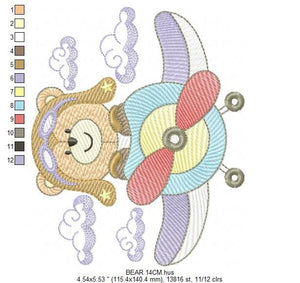 Bear embroidery designs - Plane embroidery design machine embroidery pattern - Teddy bear embroidery file - Bear Pilot Bear boy embroidery