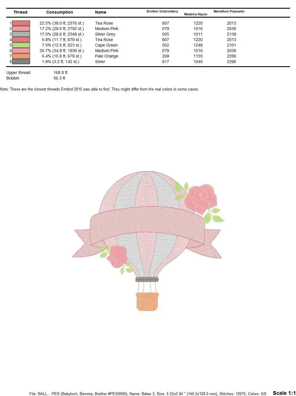 Balloon with roses embroidery designs - Hot air balloon embroidery design machine embroidery pattern - Baby girl embroidery file download Marcia Embroidery
