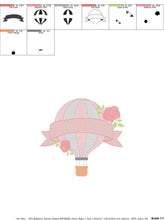 Charger l&#39;image dans la galerie, Balloon with roses embroidery designs - Hot air balloon embroidery design machine embroidery pattern - Baby girl embroidery file download
