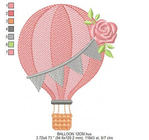 Balloon embroidery designs - Hot air balloon embroidery design machine embroidery pattern - Sky clouds embroidery file - instant download