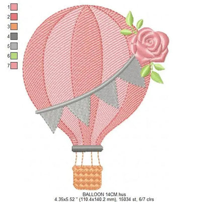 Balloon embroidery designs - Hot air balloon embroidery design machine embroidery pattern - Sky clouds embroidery file - instant download Marcia Embroidery