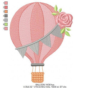 Balloon embroidery designs - Hot air balloon embroidery design machine embroidery pattern - Sky clouds embroidery file - instant download