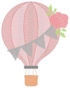 Balloon embroidery designs - Hot air balloon embroidery design machine embroidery pattern - Sky clouds embroidery file - instant download