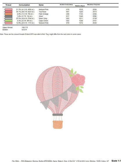 Balloon embroidery designs - Hot air balloon embroidery design machine embroidery pattern - Sky clouds embroidery file - instant download Marcia Embroidery