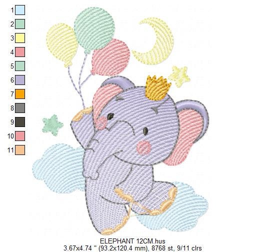 Elephant embroidery designs - Hot air balloon embroidery design machine embroidery pattern - Safari embroidery file - Elephant with balloons Marcia Embroidery