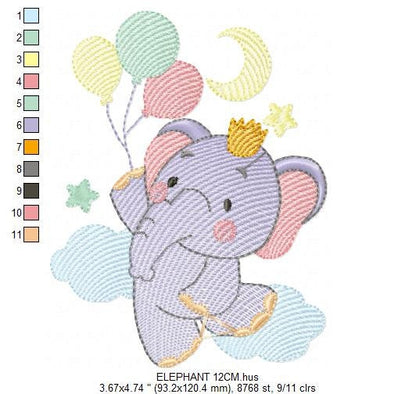 Elephant embroidery designs - Hot air balloon embroidery design machine embroidery pattern - Safari embroidery file - Elephant with balloons Marcia Embroidery