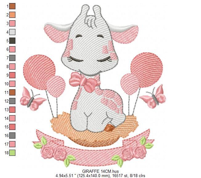 Giraffe with balloons embroidery design - Animal embroidery designs machine embroidery pattern - Girl embroidery file - instant download pes