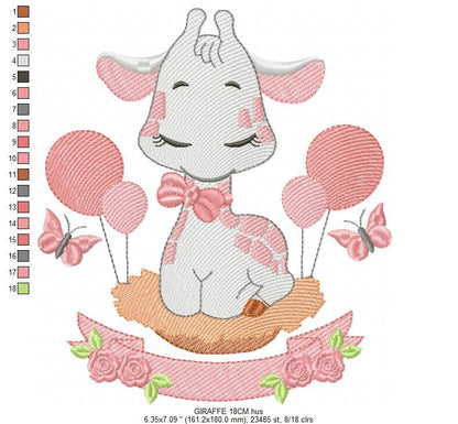 Giraffe with balloons embroidery design - Animal embroidery designs machine embroidery pattern - Girl embroidery file - instant download pes