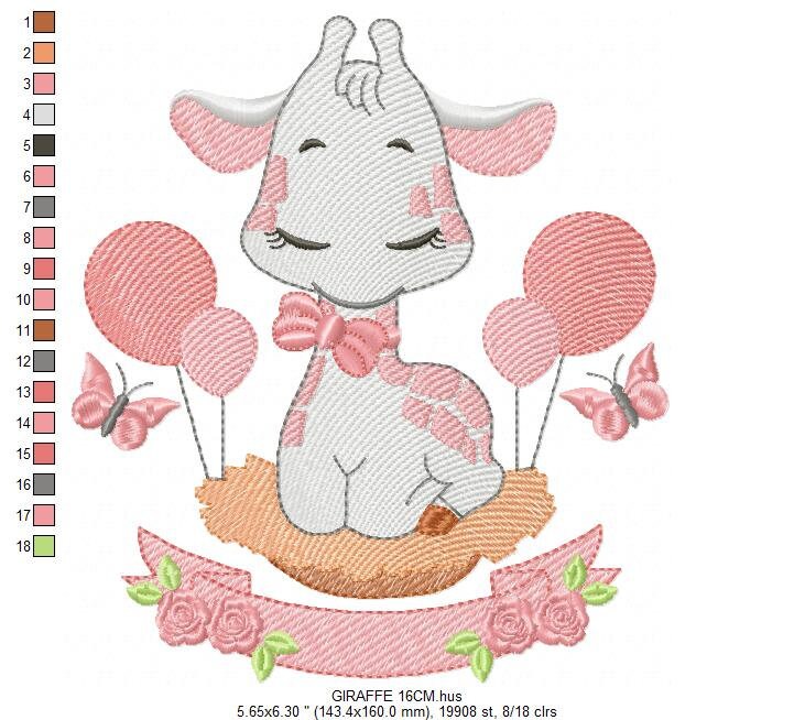 Giraffe with balloons embroidery design - Animal embroidery designs machine embroidery pattern - Girl embroidery file - instant download pes