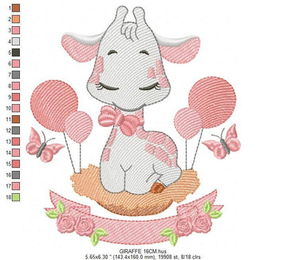 Giraffe with balloons embroidery design - Animal embroidery designs machine embroidery pattern - Girl embroidery file - instant download pes