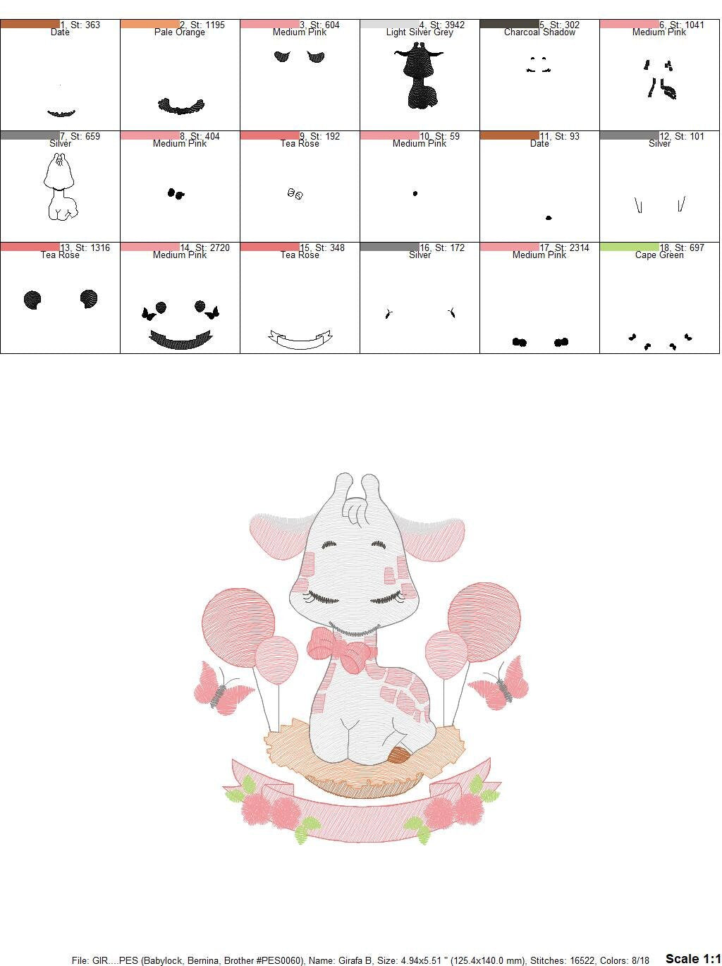 Giraffe with balloons embroidery design - Animal embroidery designs machine embroidery pattern - Girl embroidery file - instant download pes