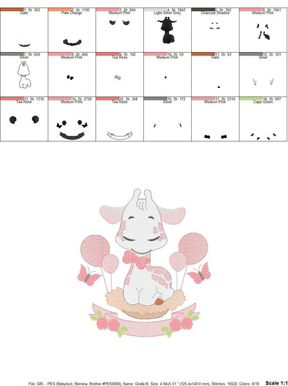 Giraffe with balloons embroidery design - Animal embroidery designs machine embroidery pattern - Girl embroidery file - instant download pes